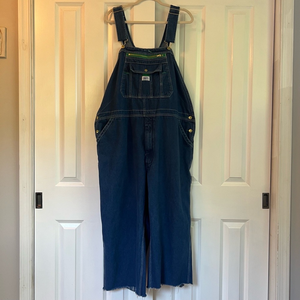 Liberty Dark Blue‎ Denim Bib Overalls Rough Cut Hem Frayed Size 44